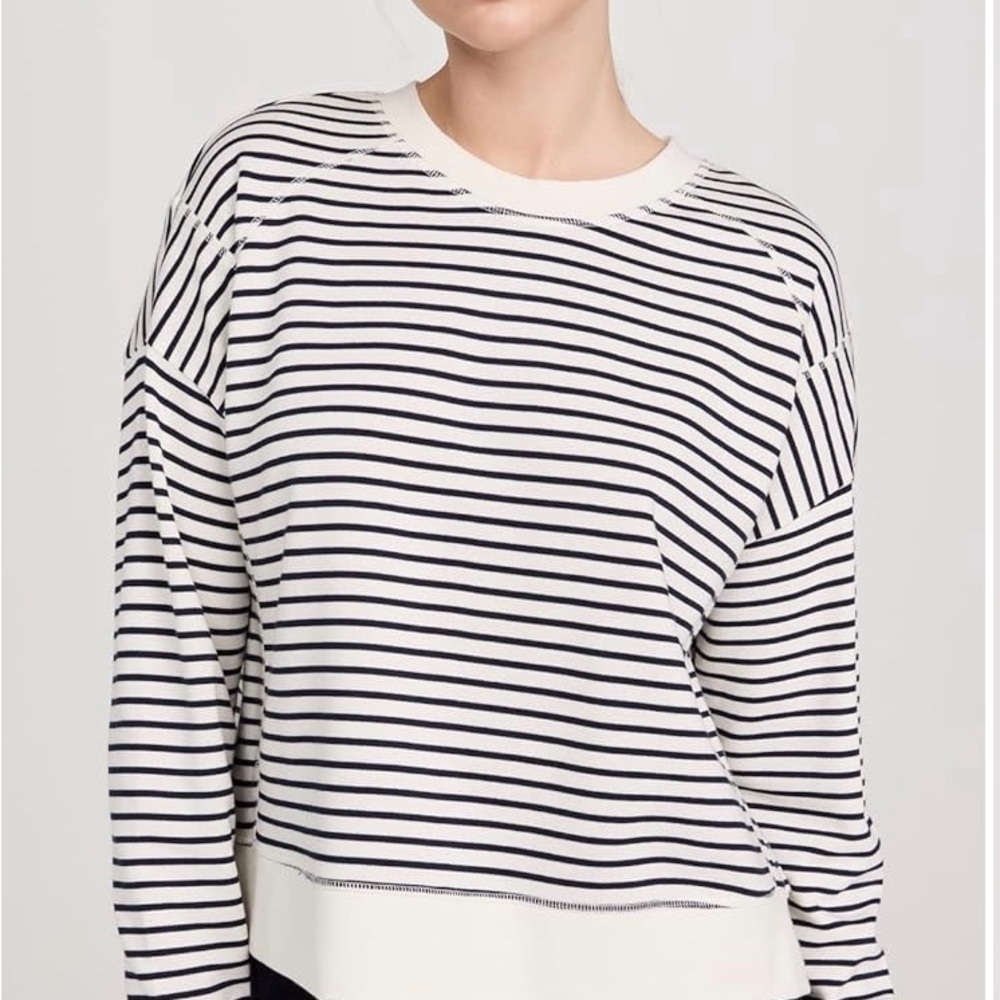 Sweaty Betty White and Navy After Class Crop Sweatshirt